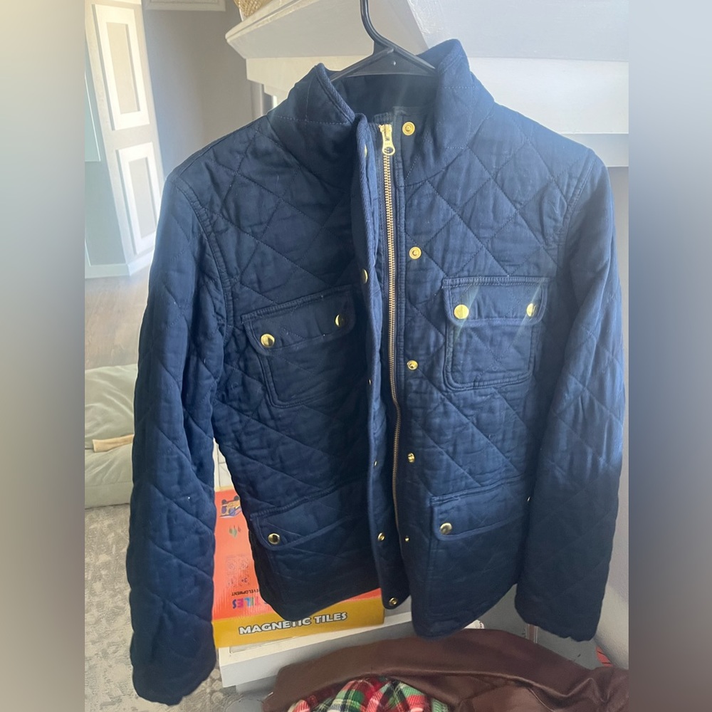 J. Crew Factory Navy Quilted Utility Jacket with Gold-Tone Hardware